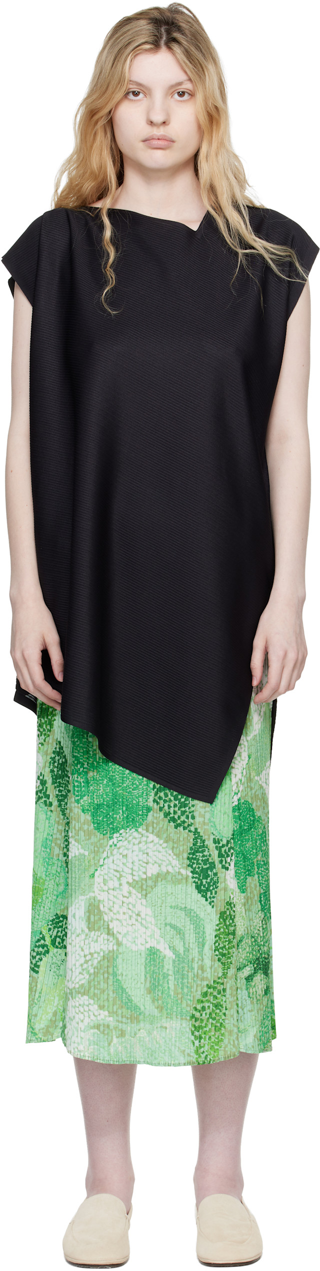 PLEATS PLEASE ISSEY MIYAKE: Black A-POC Sea Glass Top | SSENSE