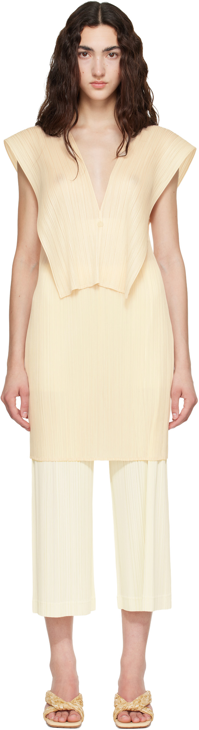 PLEATS PLEASE ISSEY MIYAKE: Beige Lucid Pleats Top | SSENSE