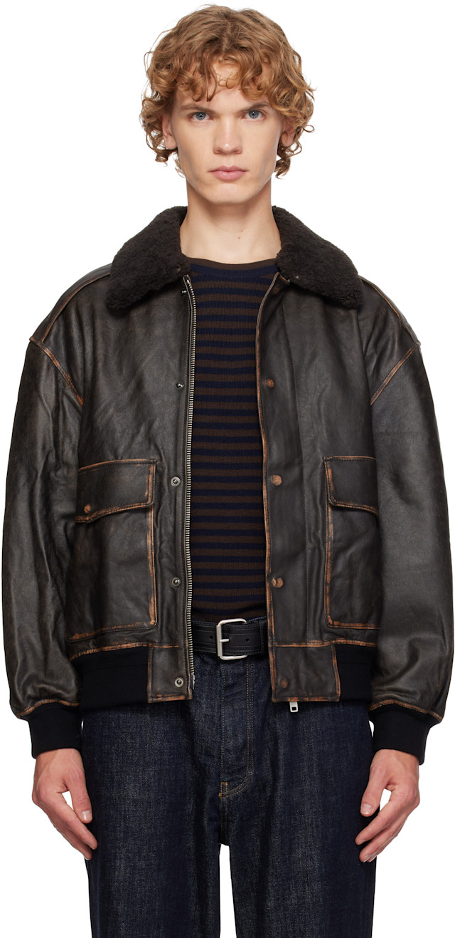 Dunst: Black Detachable A-2 Leather Jacket | SSENSE