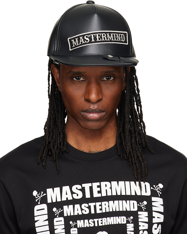 MASTERMIND WORLD: Black Faux-Leather Cap | SSENSE