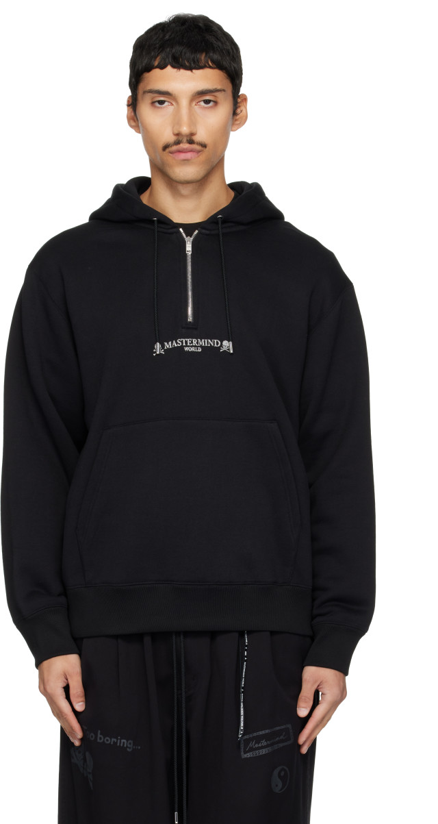 MASTERMIND WORLD: Black MW Loopwheel Half-Zip Hoodie | SSENSE Canada
