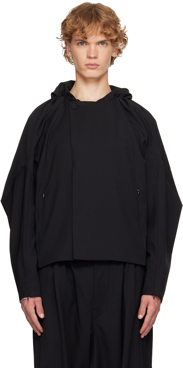 Kiko Kostadinov: Black Helmond Gathered Blouson Jacket | SSENSE