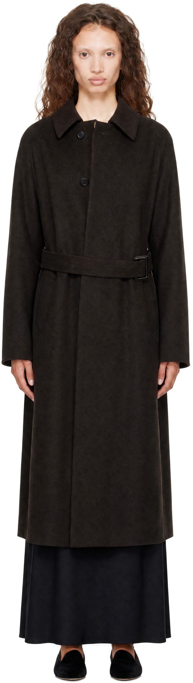 ssstein: Brown Wool Raglan Sleeve Balmacaan Coat | SSENSE