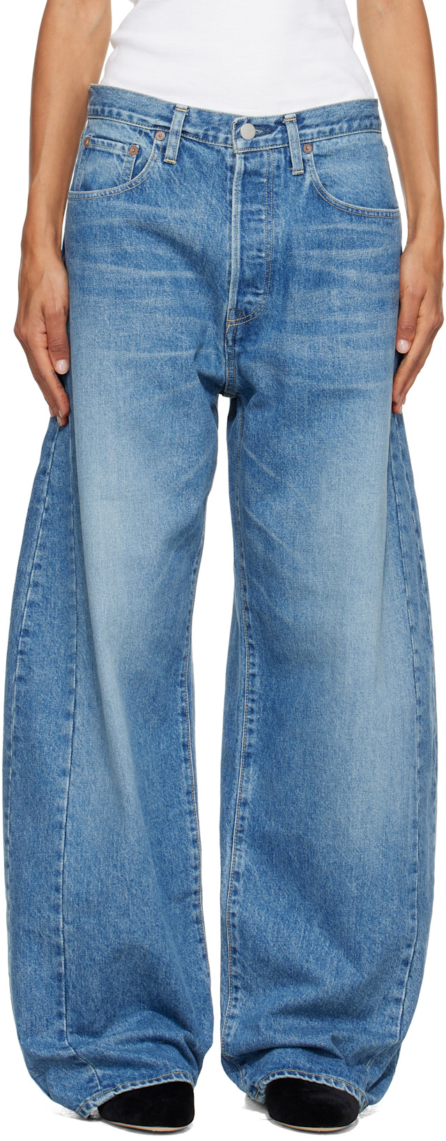 ssstein: Blue Deformation Wide Denim Jeans | SSENSE