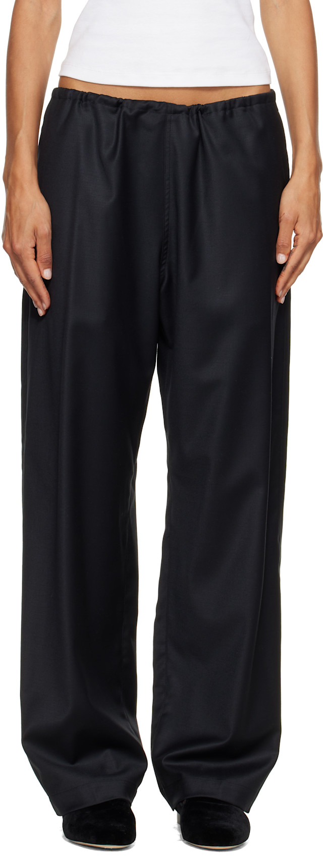 ssstein: Black Wool Silk Drawstring Easy Trousers | SSENSE