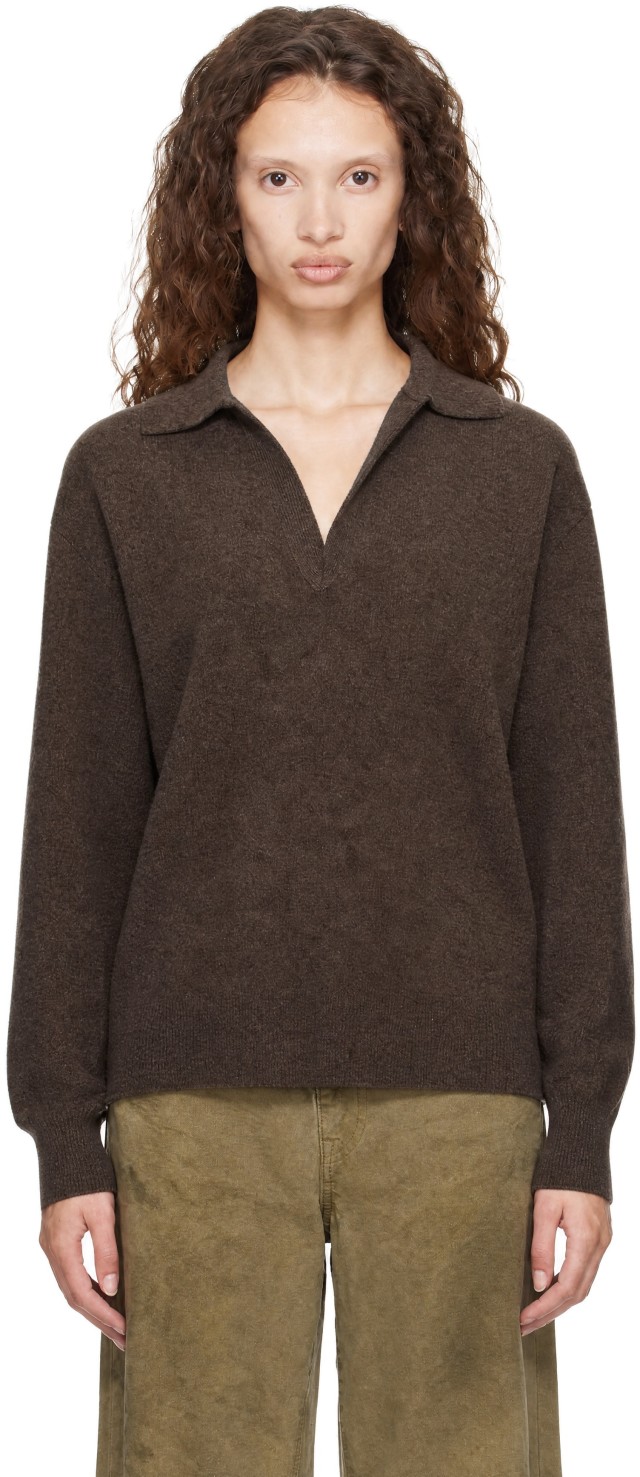 ssstein: Brown Extra Fine Wool Knit Skipper Sweater | SSENSE