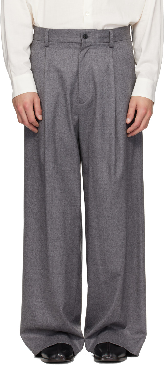 ssstein: Gray Wool Flannel Extra Wide Trousers | SSENSE