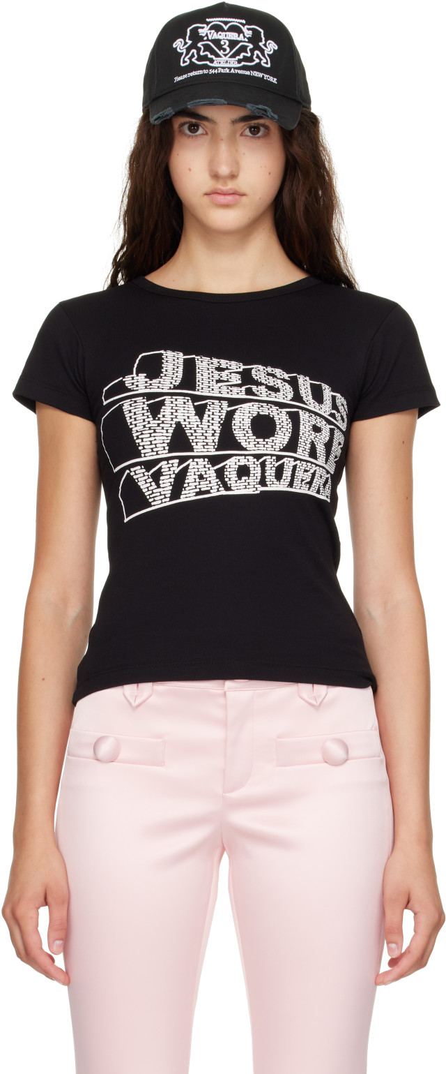 トップス vaquera reversible t-shirt y2k VAQUERA: Black 'Jesus Wore Vaquera' Baby T-shirt | SSENSE