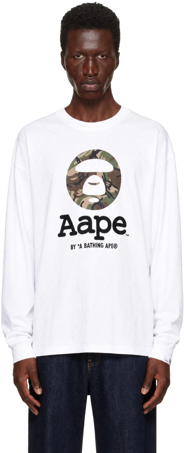 AAPE by A Bathing Ape: White 'AAPEUNVS' Moonface Long Sleeve T