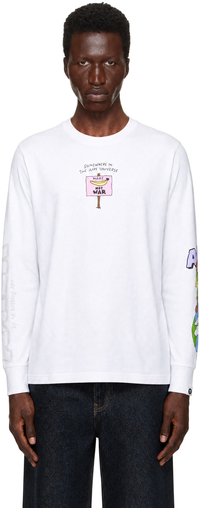 AAPE by A Bathing Ape: White 'AAPER' Long Sleeve T-shirt | SSENSE