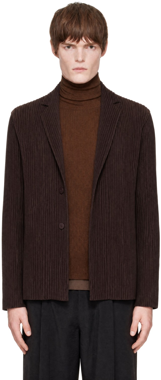 HOMME PLISSÉ ISSEY MIYAKE: Brown October Kersey Pleats Jacket | SSENSE