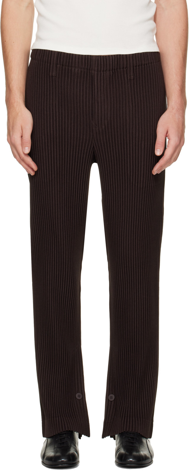HOMME PLISSÉ ISSEY MIYAKE: Brown Kersey Pleats Trousers | SSENSE