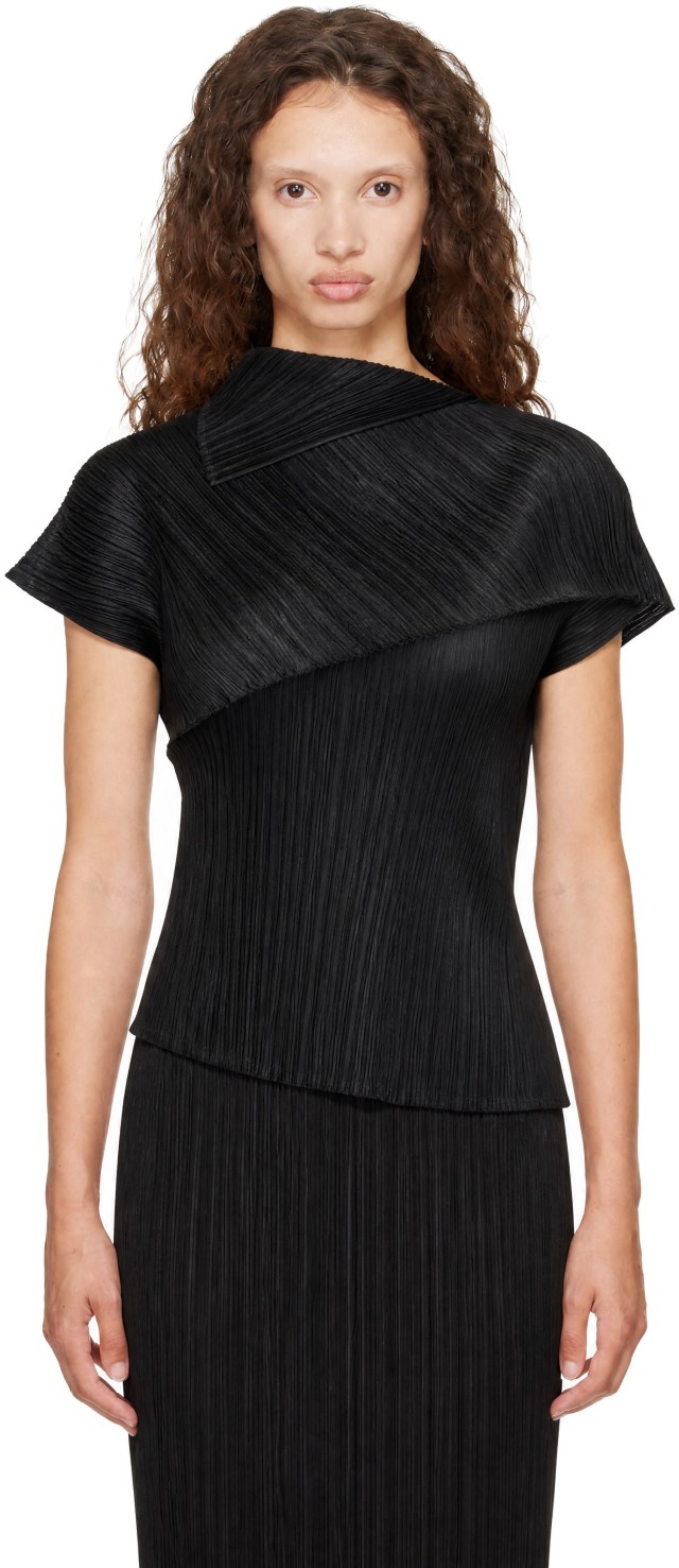 PLEATS PLEASE ISSEY MIYAKE: Black Leap Top | SSENSE